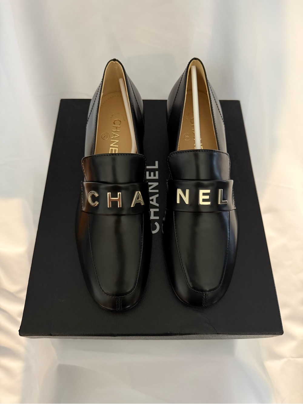 Chanel Black Leather Logo Strap women’s Loafers